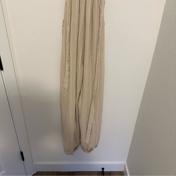 American Eagle Striped Wide Leg Jumpsuit Linen Blend Cream White Size S Women’s - Picture 7 of 12